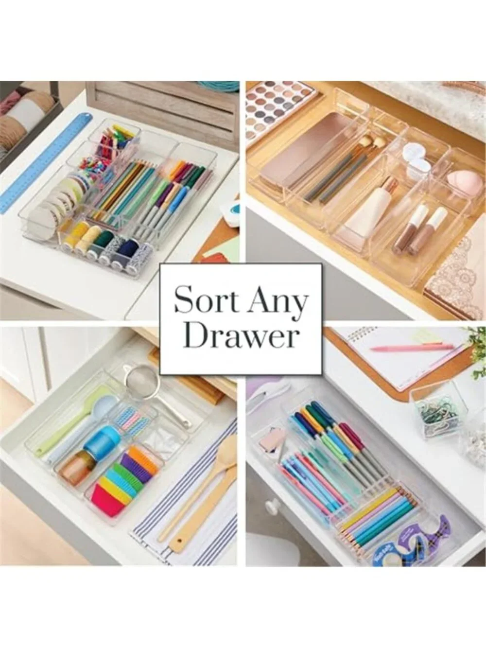 Drawer Organizer Bins Clear Storage Makeup Organizer Desk Bathroom Vanity